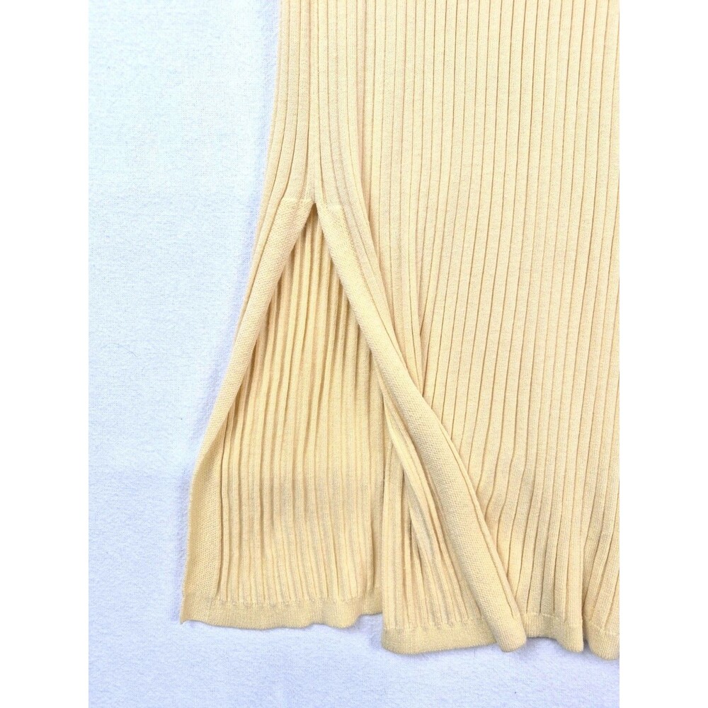 Banana Republic Women Butter Yellow Ribbed Sweater Dress Midi Knit Cotton Medium - Picture 5 of 8